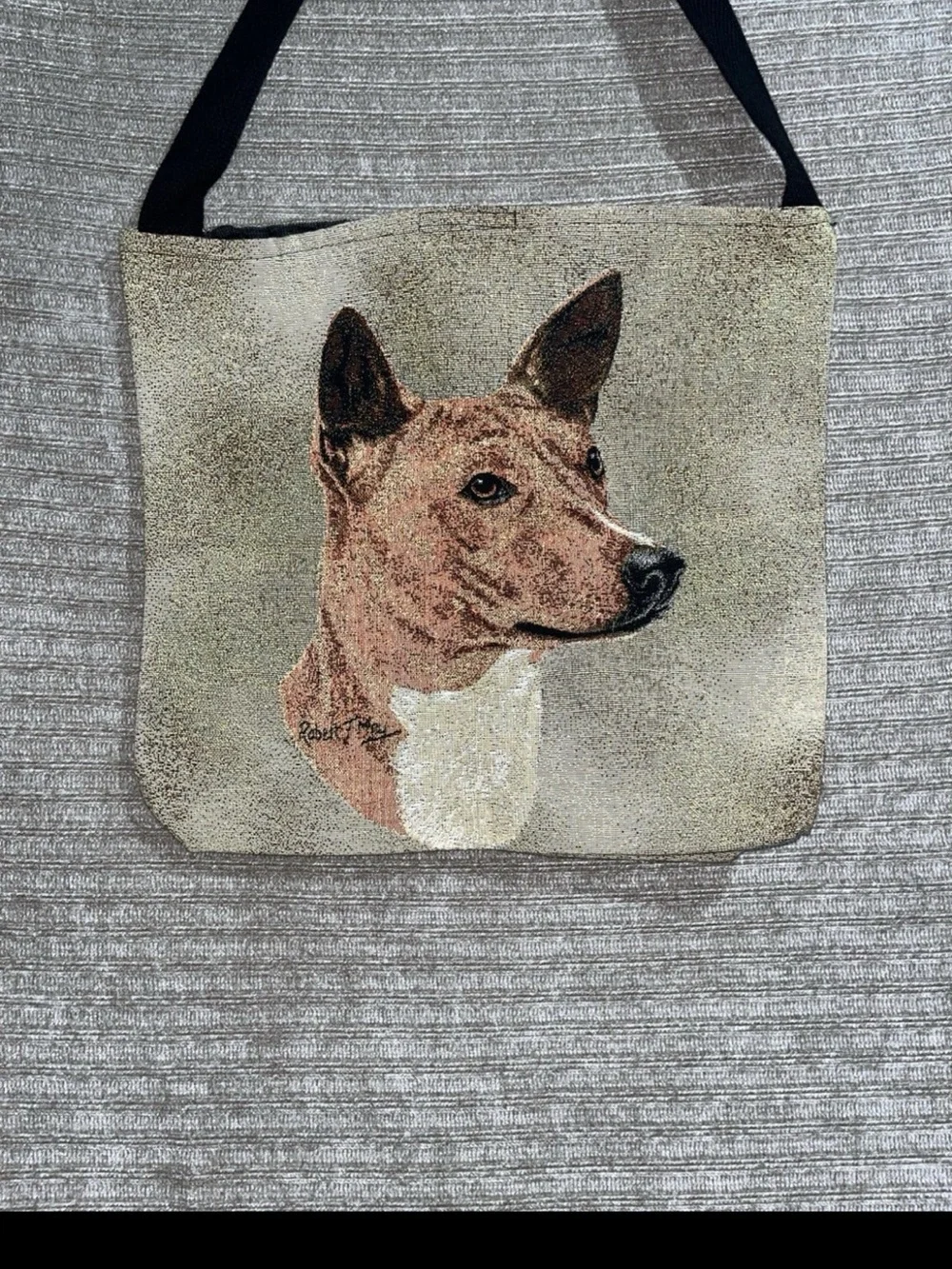 Vintage Robert J May Basenji Dog Tapestry Fabric Tote Bag New